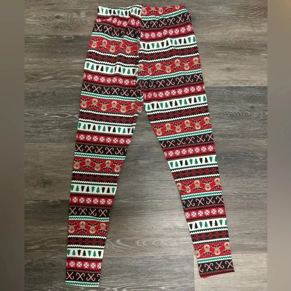 No Boundaries Reindeer & Candy Cane Red & Green Christmas Leggings - Size Small - Picture 3 of 5